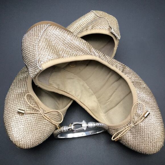 Jessica Simpson Glitter Gold Flats Sandals Sz 6.5 - Picture 1 of 7